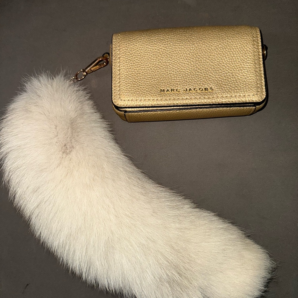 Marc Jacobs Gold Mini clutch with Removable Fur Charm
